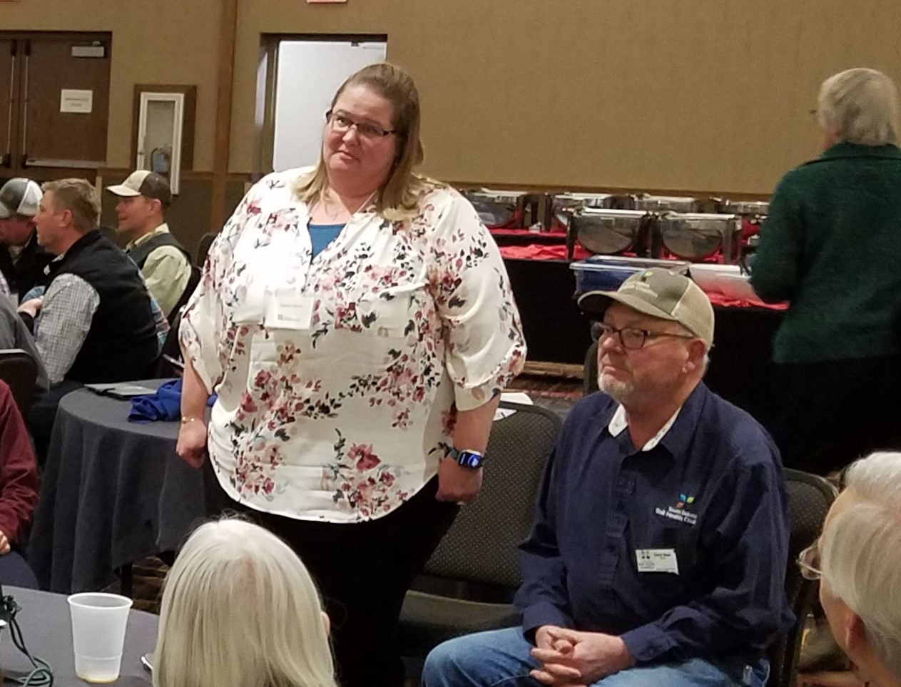 SDSHC Board Members Candice Mizera, left, and Terry Ness, right, participate in a small group discussion on cover crops at the 2023 Soil Health Conference.